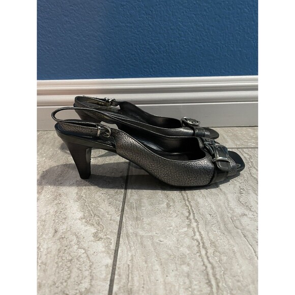 COLE HAAN Air Pewter Slingback Open Toe Buckle Sandals Heels D36499 Size 8.5 B - Picture 9 of 12